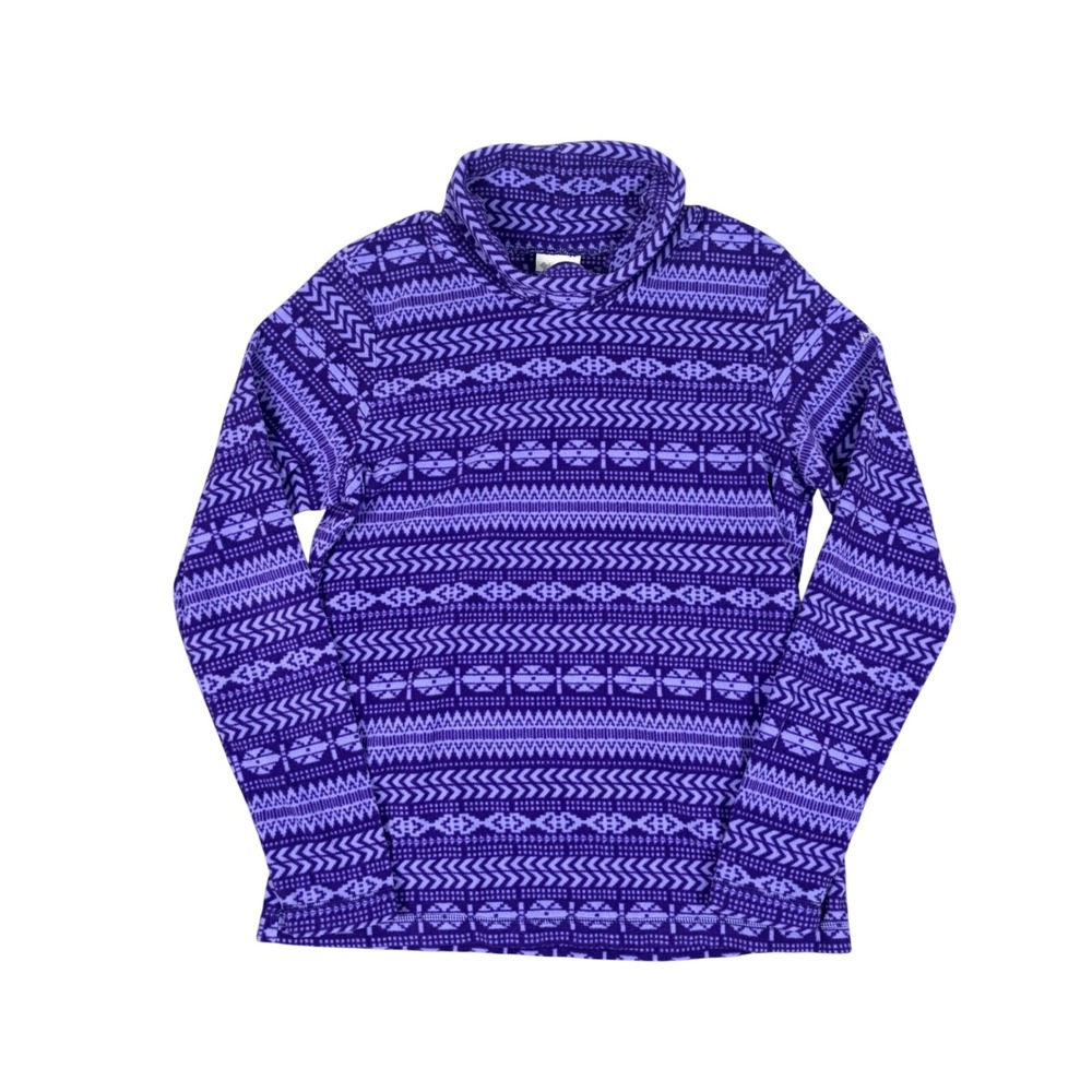 Columbia Womens Purple Geometric Aztec Fair Isle Fleece Pullover Sweater M